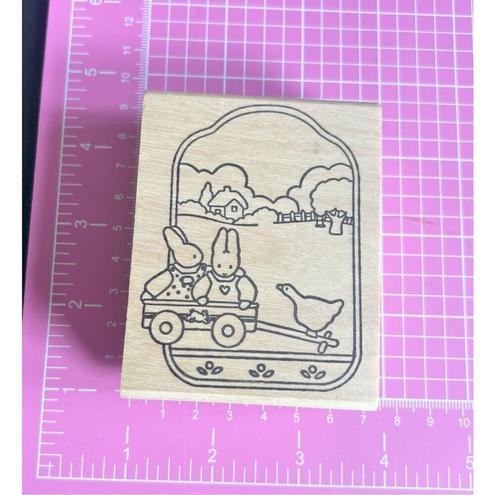 Stamp Wood Rabbits in Wagon